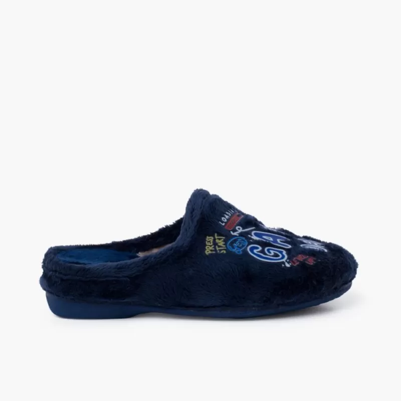 Pisamonas Pantufas Tipo Chinelo Gaming Cor Azul-Marinho Best