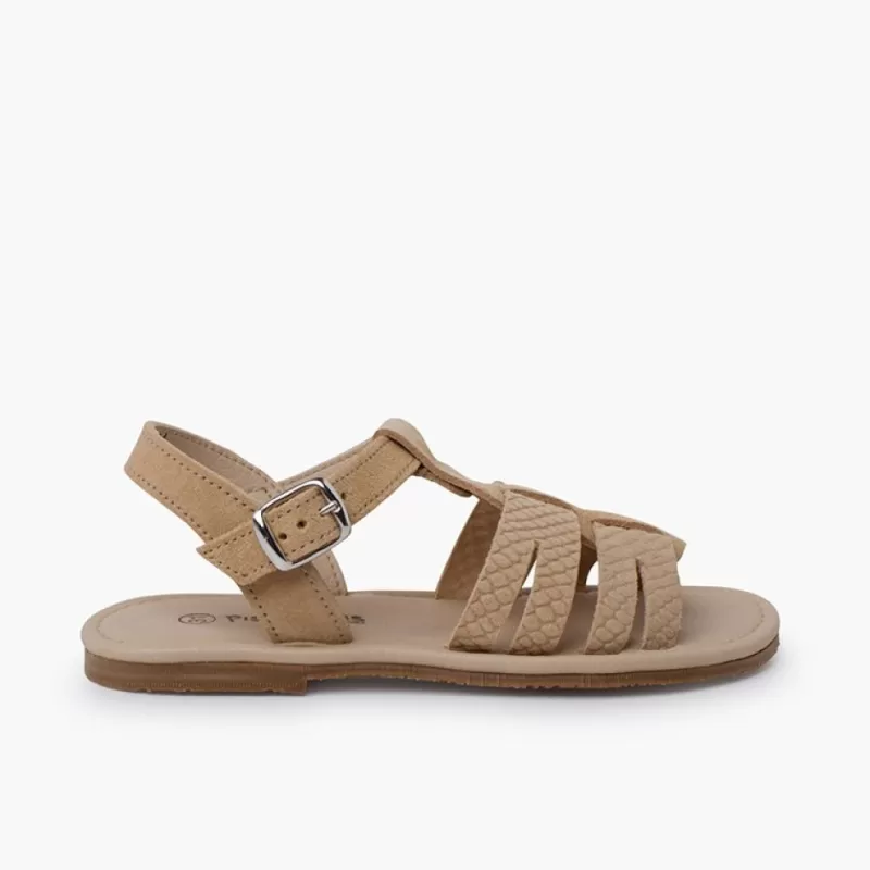 Pisamonas Sandálias Gladiador Pele Gravada Cor Areia Flash Sale