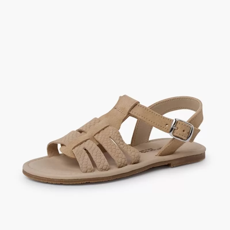 Pisamonas Sandálias Gladiador Pele Gravada Cor Areia Flash Sale