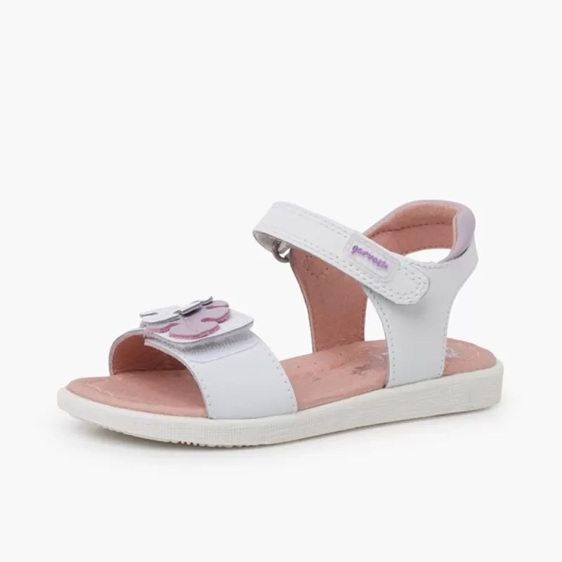 Pisamonas Sandálias Menina Folhas Fecho Aderente Cor Branco Discount